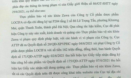 Bài 2: Công ty CP Dược phẩm LOCIFA ngang nhiên hoạt động bất chấp quyết định xử phạt?