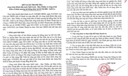 Bình Thuận: Tiếp tục điều tra những sai phạm của Công ty Khai thác công trình thủy Lợi
