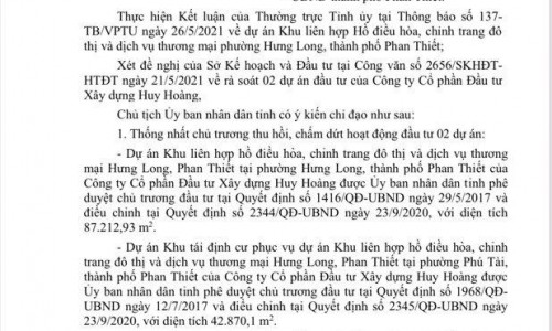 Bình Thuận: Thu hồi 2 dự án 