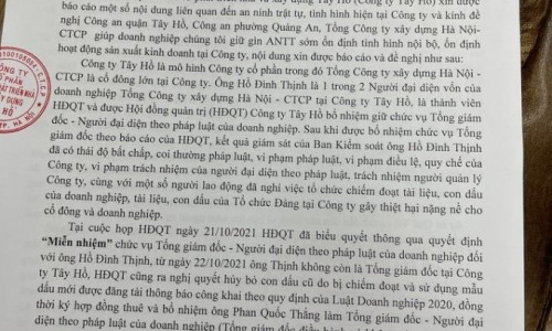 Công an quận Tây Hồ đang thụ lý tin tố giác tội phạm của Công ty Tây Hồ