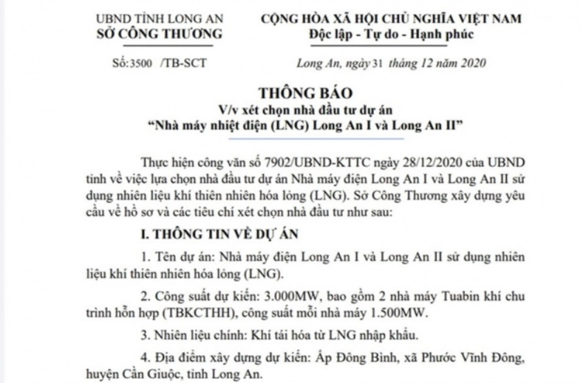 Dự án điện khí Long An: 15 ngày phải nộp hồ sơ, nhà đầu tư không kịp trở tay