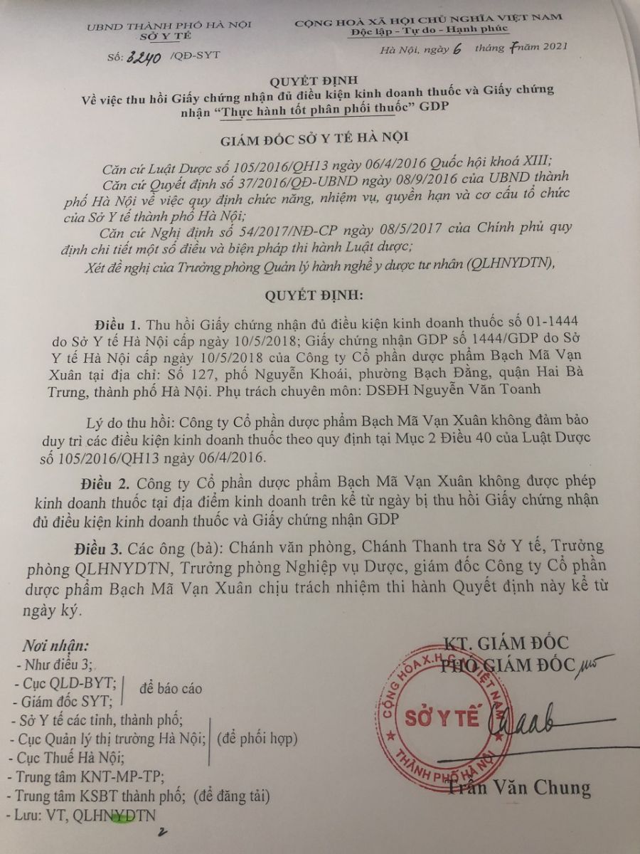 Phòng chẩn trị Y học cổ truyền Vạn Xuân bị thu hồi giấy phép hoạt động