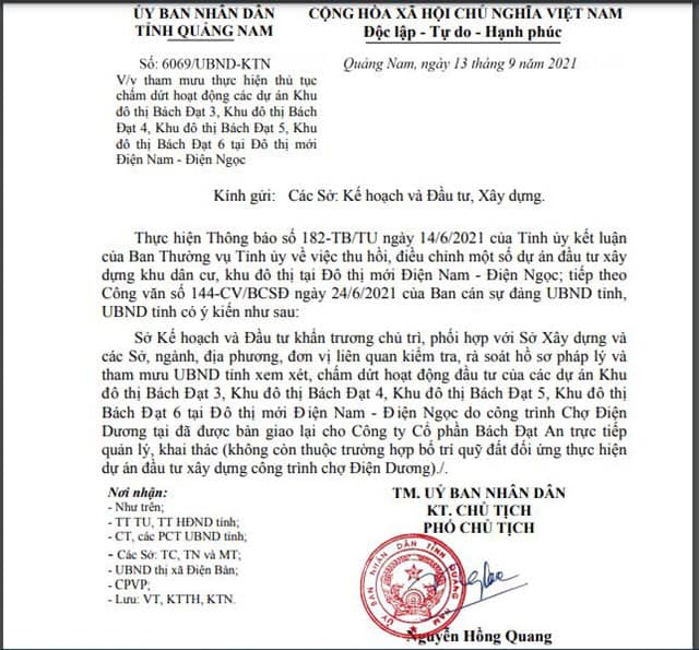 Quảng Nam xem xét thu hồi 4 khu đô thị gần 50ha của Bách Đạt An