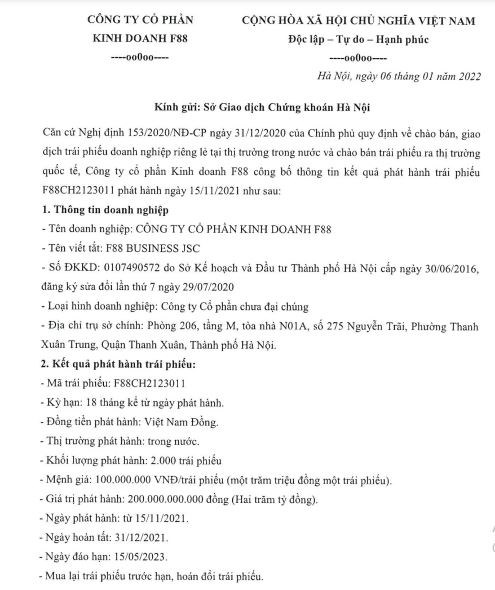 F88 vừa huy động thành công 200 tỷ đồng trái phiếu