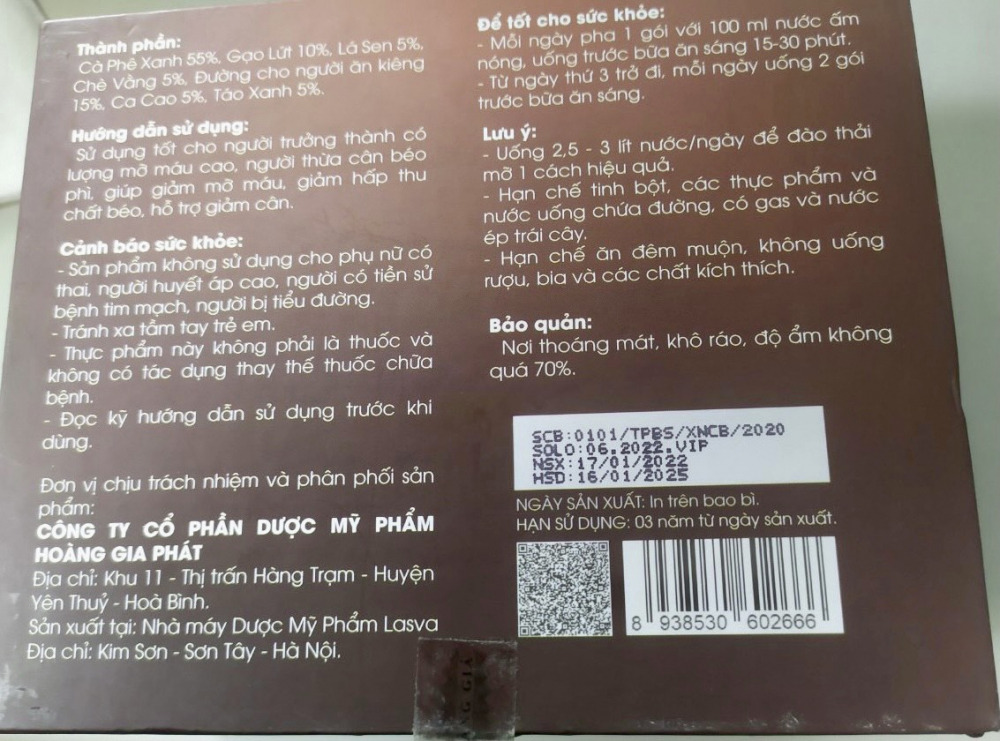 Cafe Hoàng Gia hỗ trợ giảm cân bị thu hồi toàn quốc do không đảm bảo an toàn