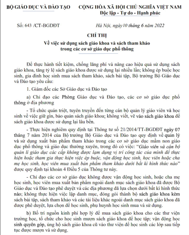 Bộ GD&ĐT chỉ đạo việc sử dụng sách giáo khoa và sách tham khảo