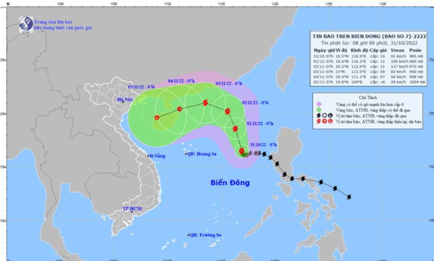 Bão số 7 giật cấp 12 cách Hoàng Sa khoảng 580km