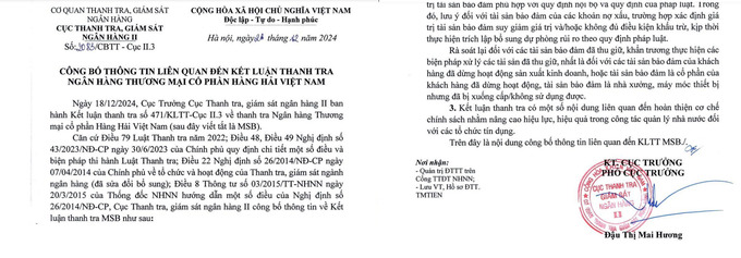 Thanh tra chỉ ra nhiều tồn tại của Ngân hàng Hàng Hải
